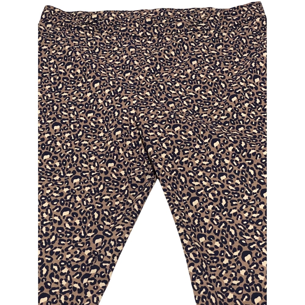 Rafaella Leopard Print Crop Pants Womens 18 Brown Navy Blue Stretch Waist Chic - Picture 2 of 10